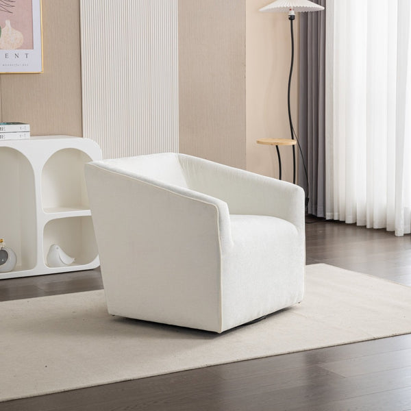 English Elm Nice Swivel Barrel Accent Chair Chenille Upholstered with Round Metal Base for Living Rooms White T2574P205966