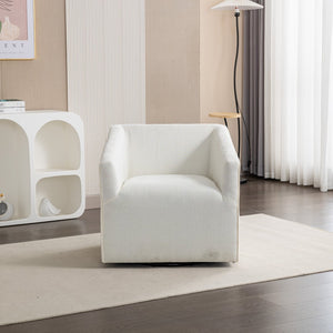 English Elm Nice Swivel Barrel Accent Chair Chenille Upholstered with Round Metal Base for Living Rooms White T2574P205966
