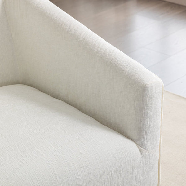 English Elm Nice Swivel Barrel Accent Chair Chenille Upholstered with Round Metal Base for Living Rooms White T2574P205966