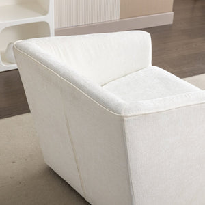 English Elm Nice Swivel Barrel Accent Chair Chenille Upholstered with Round Metal Base for Living Rooms White T2574P205966