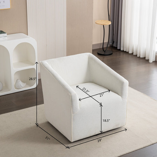 English Elm Nice Swivel Barrel Accent Chair Chenille Upholstered with Round Metal Base for Living Rooms White T2574P205966