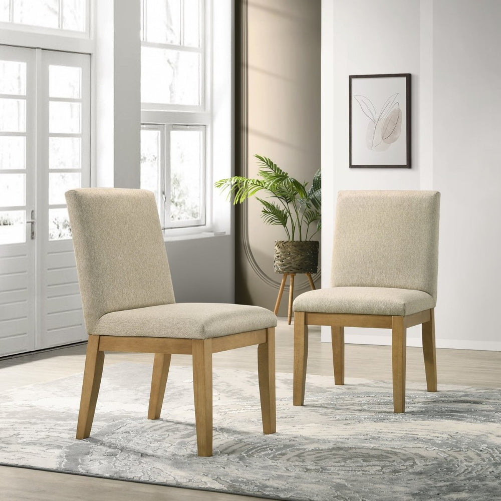 English Elm Rocco Solid Rubberwood Upholstered Dining Chairs Set of 2 with Foam Padded Beige Seats T2574P205967