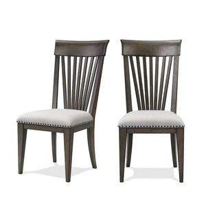 English Elm Grant Nailhead Upholstered Dining Chair Set Slatted Back Hardwood Frame Beige Fabric T2574P205970