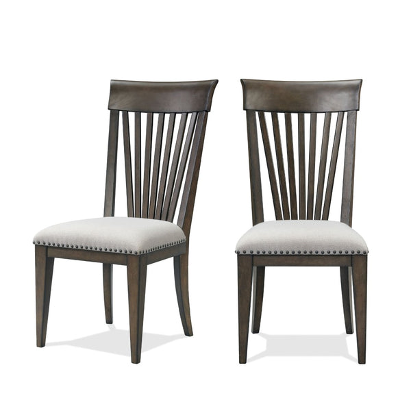 English Elm Grant Nailhead Upholstered Dining Chair Set Slatted Back Hardwood Frame Beige Fabric T2574P205970