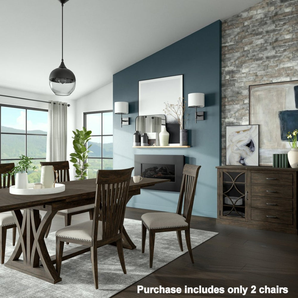 English Elm Grant Nailhead Upholstered Dining Chair Set Slatted Back Hardwood Frame Beige Fabric T2574P205970