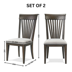 English Elm Grant Nailhead Upholstered Dining Chair Set Slatted Back Hardwood Frame Beige Fabric T2574P205970