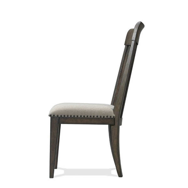 English Elm Grant Nailhead Upholstered Dining Chair Set Slatted Back Hardwood Frame Beige Fabric T2574P205970