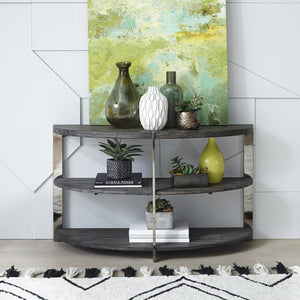 English Elm Kalne Half Moon Pine Console Table with Chrome Frame and Open Shelves for Entryways T2574P206302