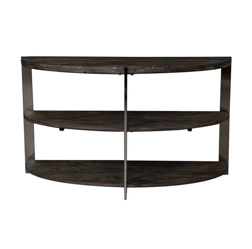 English Elm Kalne Half Moon Pine Console Table with Chrome Frame and Open Shelves for Entryways T2574P206302
