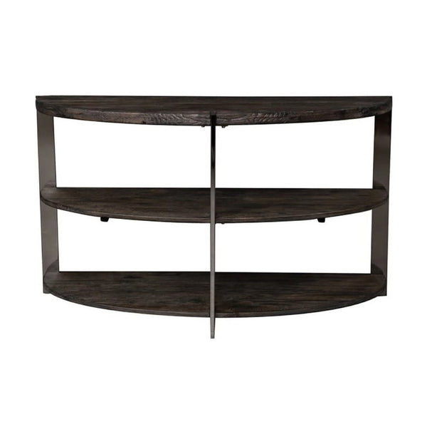 English Elm Kalne Half Moon Pine Console Table with Chrome Frame and Open Shelves for Entryways T2574P206302