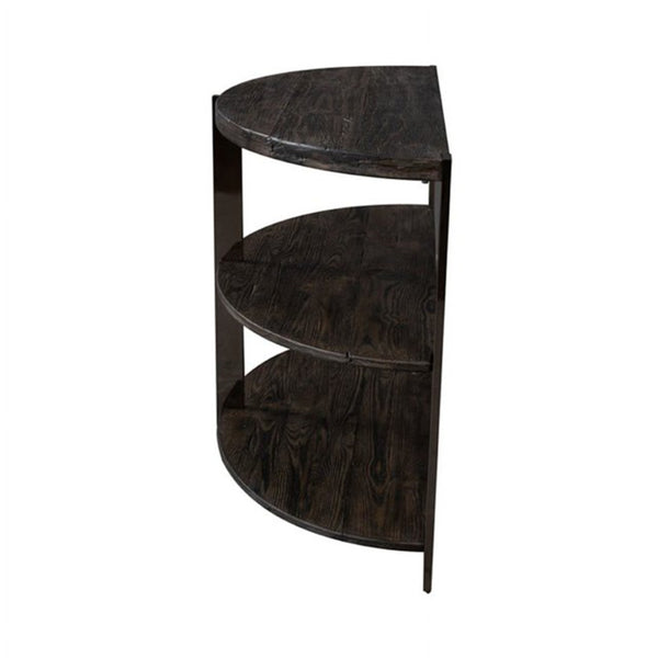 English Elm Kalne Half Moon Pine Console Table with Chrome Frame and Open Shelves for Entryways T2574P206302