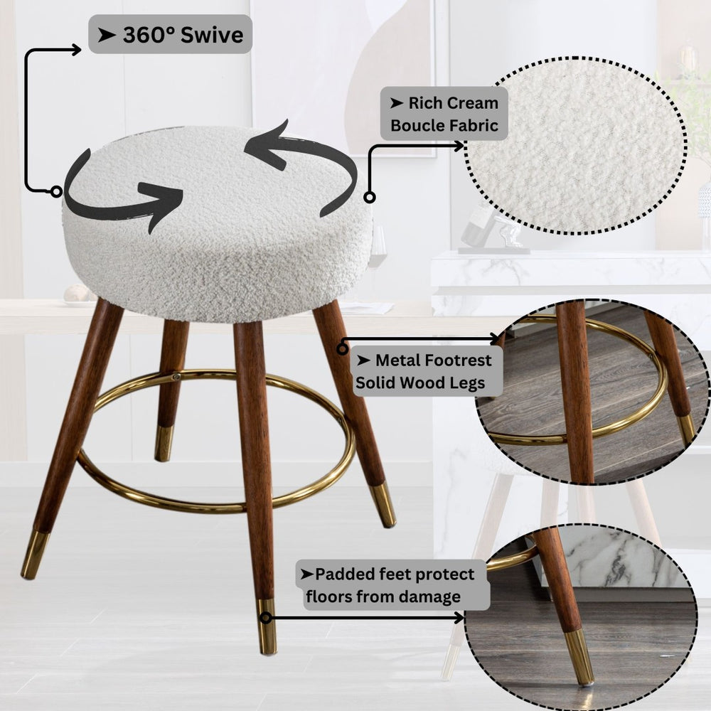 English Elm Momo Boucle Textured Swivel Counterstool with Solid Wood Frame for Kitchen Bars T2574P206729