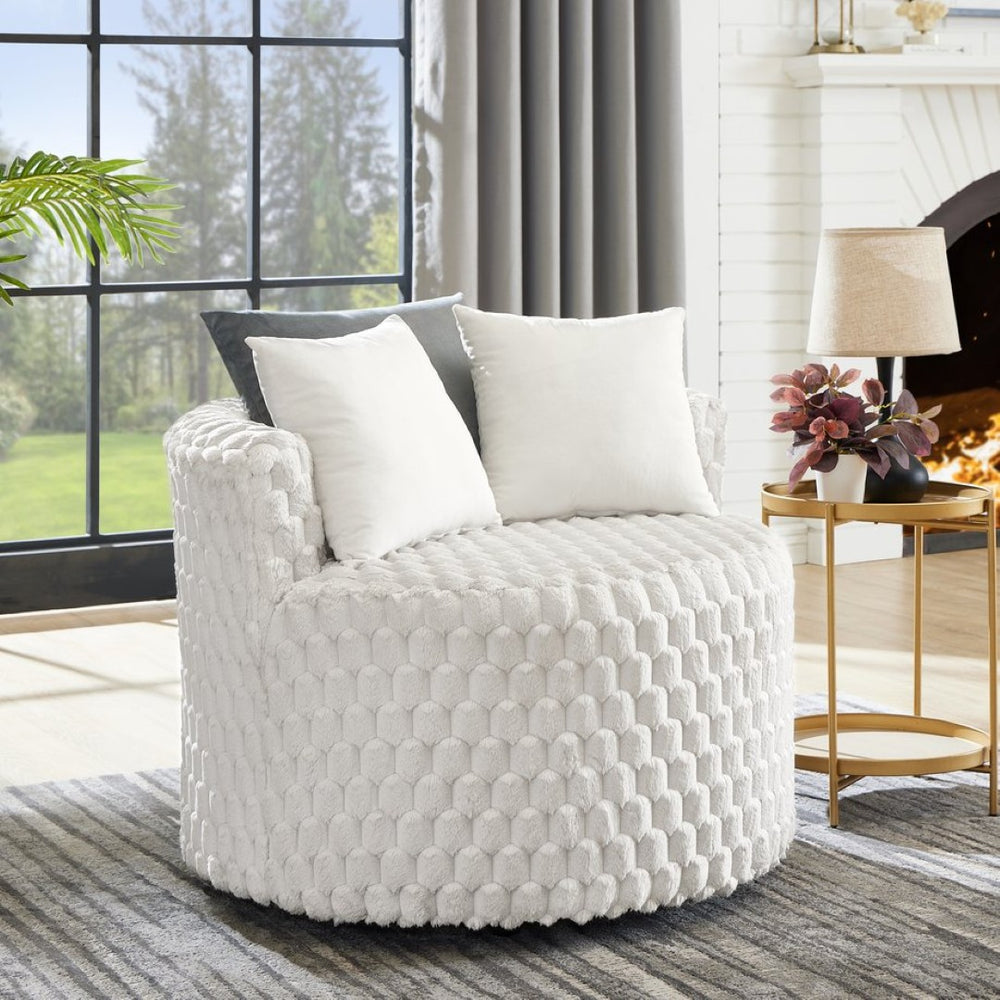 English Elm Malna Honeycomb Plush Barrel Chair with Casters Sculptural Accent Seating for Any Room T2574P221267