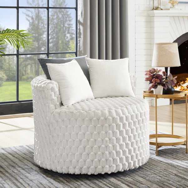 English Elm Malna Honeycomb Plush Barrel Chair with Casters Sculptural Accent Seating for Any Room T2574P221267