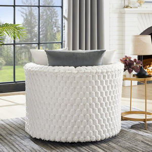 English Elm Malna Honeycomb Plush Barrel Chair with Casters Sculptural Accent Seating for Any Room T2574P221267