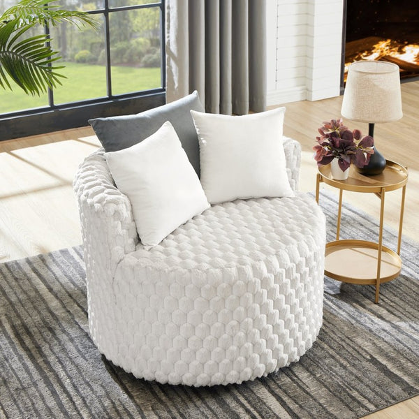 English Elm Malna Honeycomb Plush Barrel Chair with Casters Sculptural Accent Seating for Any Room T2574P221267