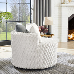 English Elm Malna Honeycomb Plush Barrel Chair with Casters Sculptural Accent Seating for Any Room T2574P221267