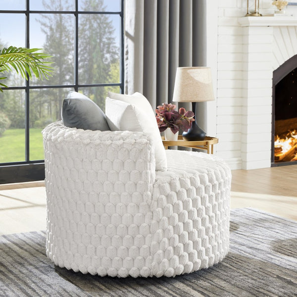 English Elm Malna Honeycomb Plush Barrel Chair with Casters Sculptural Accent Seating for Any Room T2574P221267