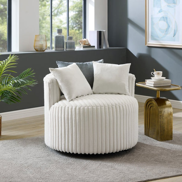 English Elm Malna Corduroy Barrel Lounge Chair with Pillow Back Support and Rolling Wheels T2574P221268