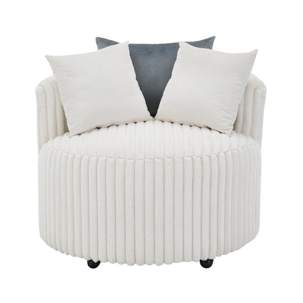 English Elm Malna Corduroy Barrel Lounge Chair with Pillow Back Support and Rolling Wheels T2574P221268