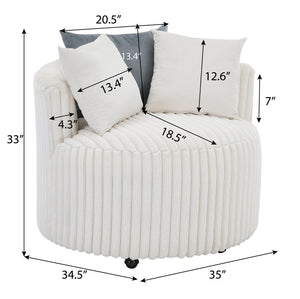 English Elm Malna Corduroy Barrel Lounge Chair with Pillow Back Support and Rolling Wheels T2574P221268