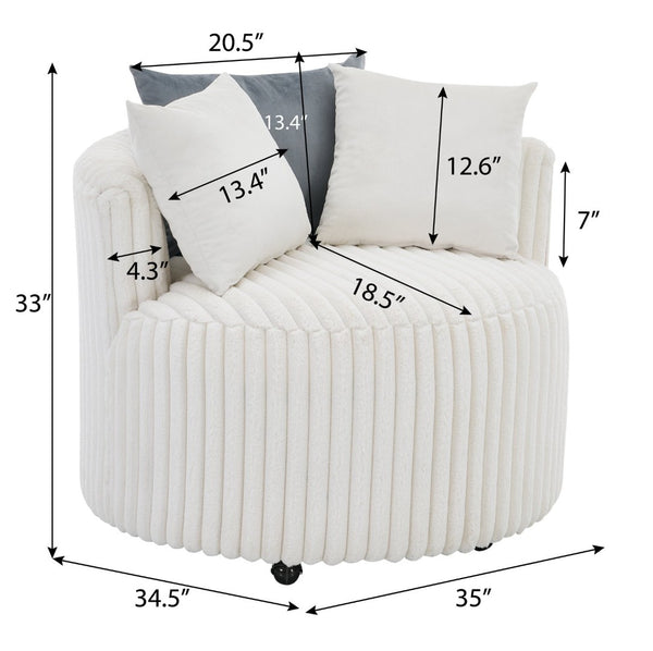English Elm Malna Corduroy Barrel Lounge Chair with Pillow Back Support and Rolling Wheels T2574P221268