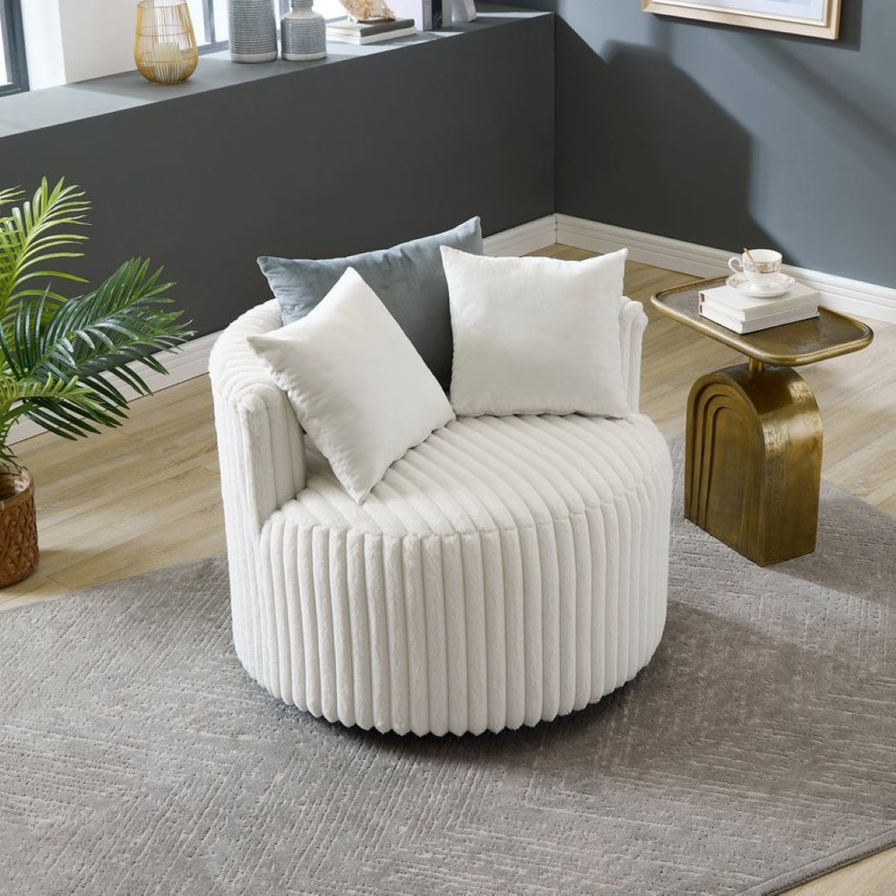 English Elm Malna Corduroy Barrel Lounge Chair with Pillow Back Support and Rolling Wheels T2574P221268