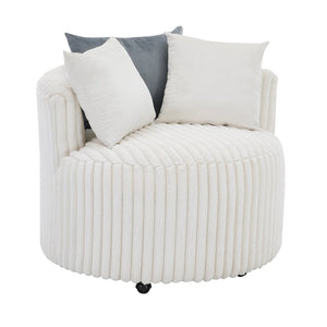 English Elm Malna Corduroy Barrel Lounge Chair with Pillow Back Support and Rolling Wheels T2574P221268