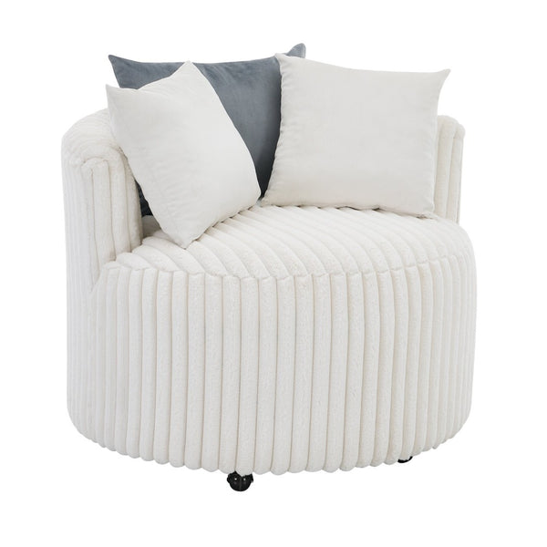 English Elm Malna Corduroy Barrel Lounge Chair with Pillow Back Support and Rolling Wheels T2574P221268