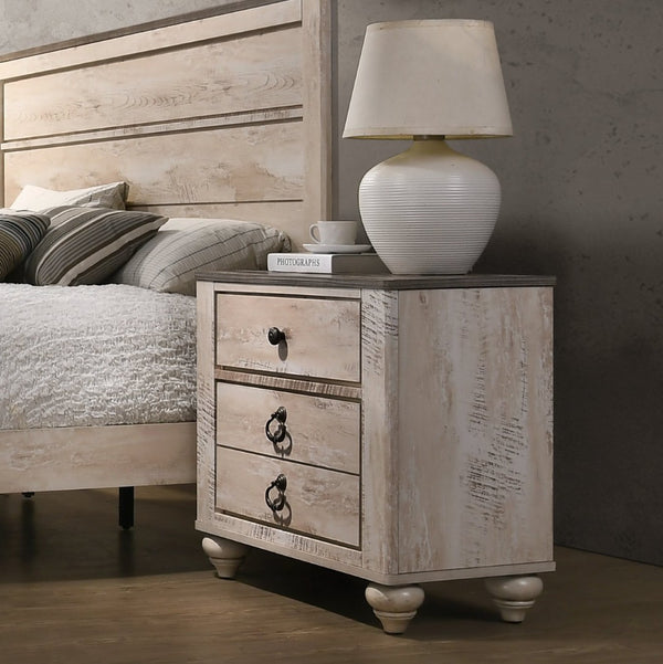 English Elm Imerland Distressed Hardwood 3-drawer Nightstand with Dovetail Joints and Bun Feet T2574P225146