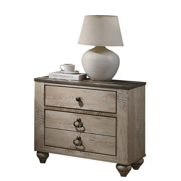 English Elm Imerland Distressed Hardwood 3-drawer Nightstand with Dovetail Joints and Bun Feet T2574P225146
