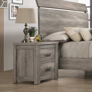 English Elm Floren Two Drawer Nightstand Weathered Wood Grain Finish with Brushed Nickel Pulls T2574P225147