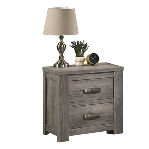 English Elm Floren Two Drawer Nightstand Weathered Wood Grain Finish with Brushed Nickel Pulls T2574P225147