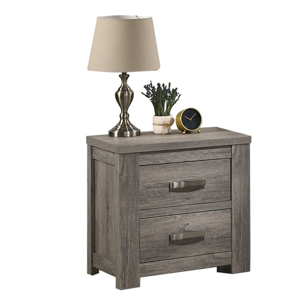 English Elm Floren Two Drawer Nightstand Weathered Wood Grain Finish with Brushed Nickel Pulls T2574P225147