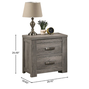 English Elm Floren Two Drawer Nightstand Weathered Wood Grain Finish with Brushed Nickel Pulls T2574P225147