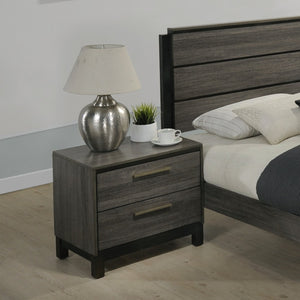 English Elm Ioana Distressed Antique Grey Wood Inlay Nightstand with Two Drawers for Bedroom T2574P225160