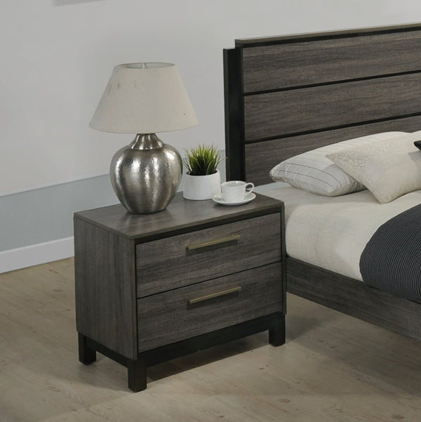 English Elm Ioana Distressed Antique Grey Wood Inlay Nightstand with Two Drawers for Bedroom T2574P225160