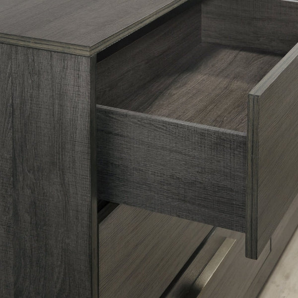 English Elm Ioana Distressed Antique Grey Wood Inlay Nightstand with Two Drawers for Bedroom T2574P225160