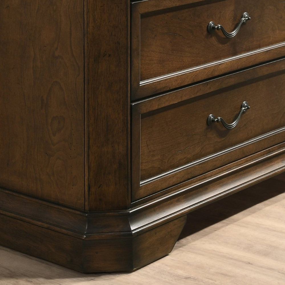 English Elm Maderne Distressed Walnut 3-drawer Nightstand with Dovetail Joinery and Pewter Pulls T2574P225176