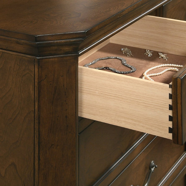 English Elm Maderne Distressed Walnut 3-drawer Nightstand with Dovetail Joinery and Pewter Pulls T2574P225176