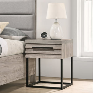English Elm Alvear Slatted Drawer Nightstand with Black Metal Base for Modern Bedroom Decor T2574P225177