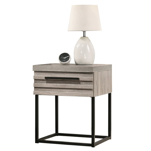 English Elm Alvear Slatted Drawer Nightstand with Black Metal Base for Modern Bedroom Decor T2574P225177