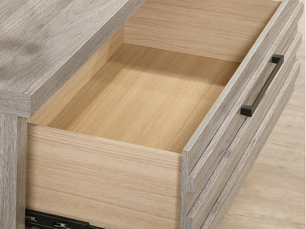 English Elm Alvear Slatted Drawer Nightstand with Black Metal Base for Modern Bedroom Decor T2574P225177