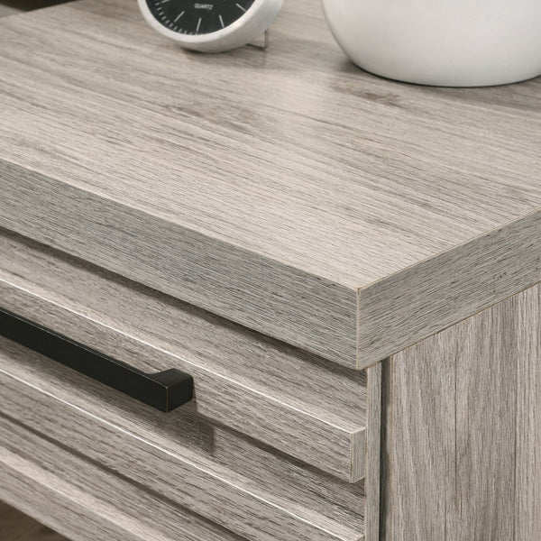 English Elm Alvear Slatted Drawer Nightstand with Black Metal Base for Modern Bedroom Decor T2574P225177
