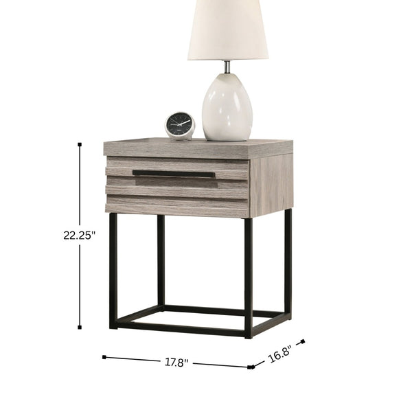 English Elm Alvear Slatted Drawer Nightstand with Black Metal Base for Modern Bedroom Decor T2574P225177