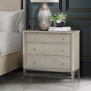 English Elm Mantalia Hardwood 3-drawer Nightstand with Champagne Metal Frame and Cedar Lining T2574P225193