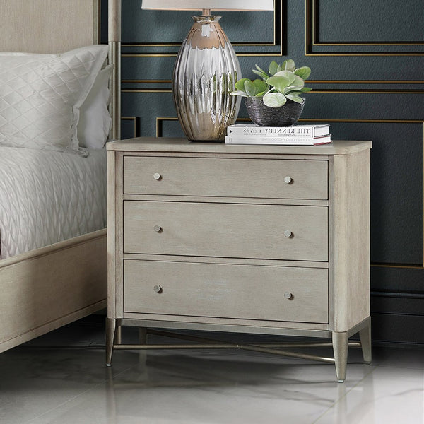 English Elm Mantalia Hardwood 3-drawer Nightstand with Champagne Metal Frame and Cedar Lining T2574P225193