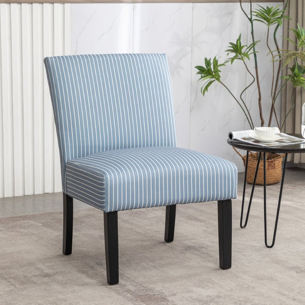 English Elm Botticelli Armless Slipper Chair Blue Stripe Fabric Tall Back Foam Seat Bedroom Accent T2574P240370