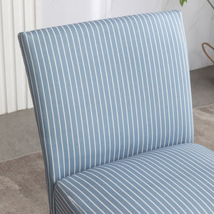 English Elm Botticelli Armless Slipper Chair Blue Stripe Fabric Tall Back Foam Seat Bedroom Accent T2574P240370