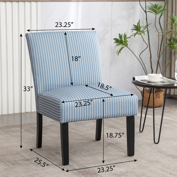 English Elm Botticelli Armless Slipper Chair Blue Stripe Fabric Tall Back Foam Seat Bedroom Accent T2574P240370